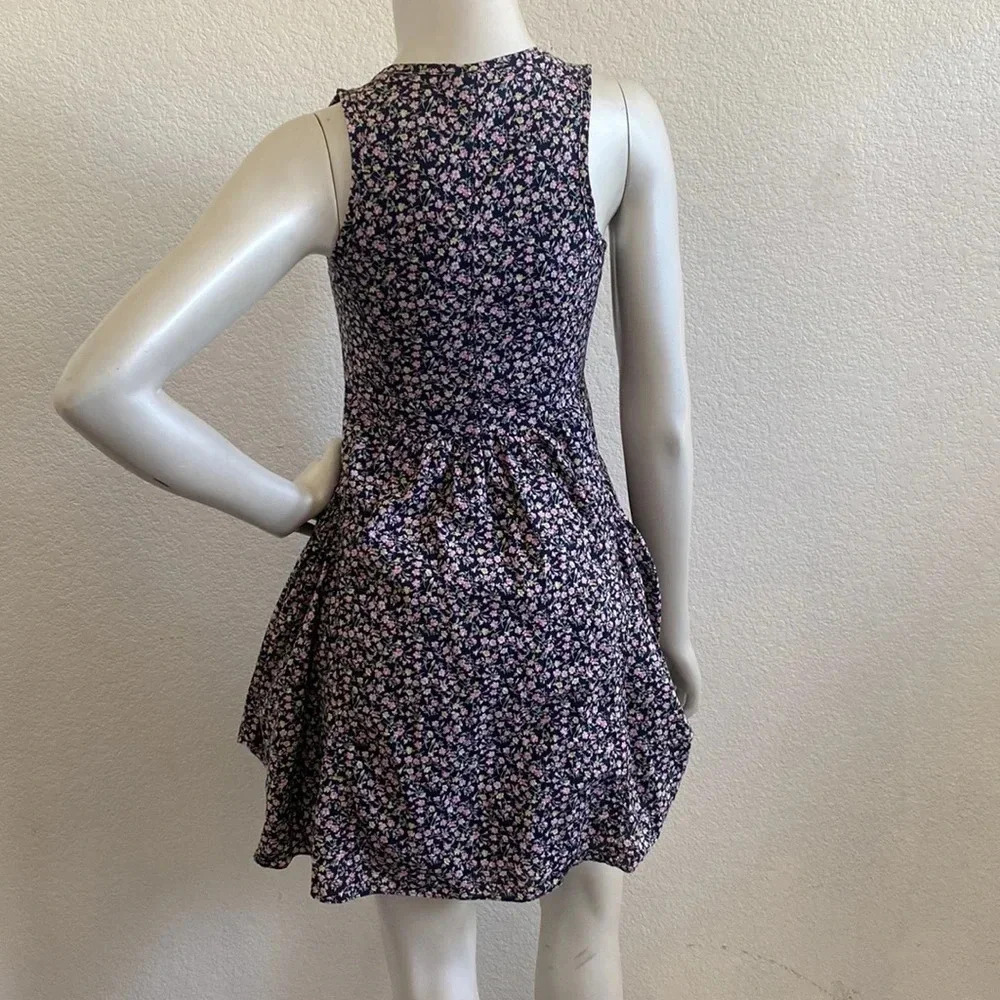 Anthropologie Maeve Alyssum Black Sleeveless Floral Snap Front Dress | Size 0 - Picture 2 of 11
